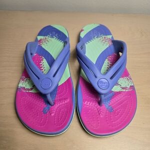 Crocs Ladies CrocBand Flip Flops Thong Sandals Ombre Size 5 Purple Pink Green